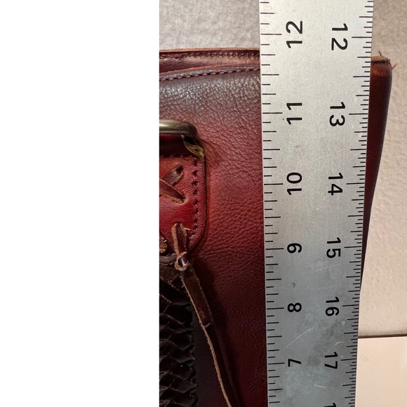 Montana‎ West Leather Tote Bag Burgundy Braided Fringe Zipper Top - Picture 7 of 16